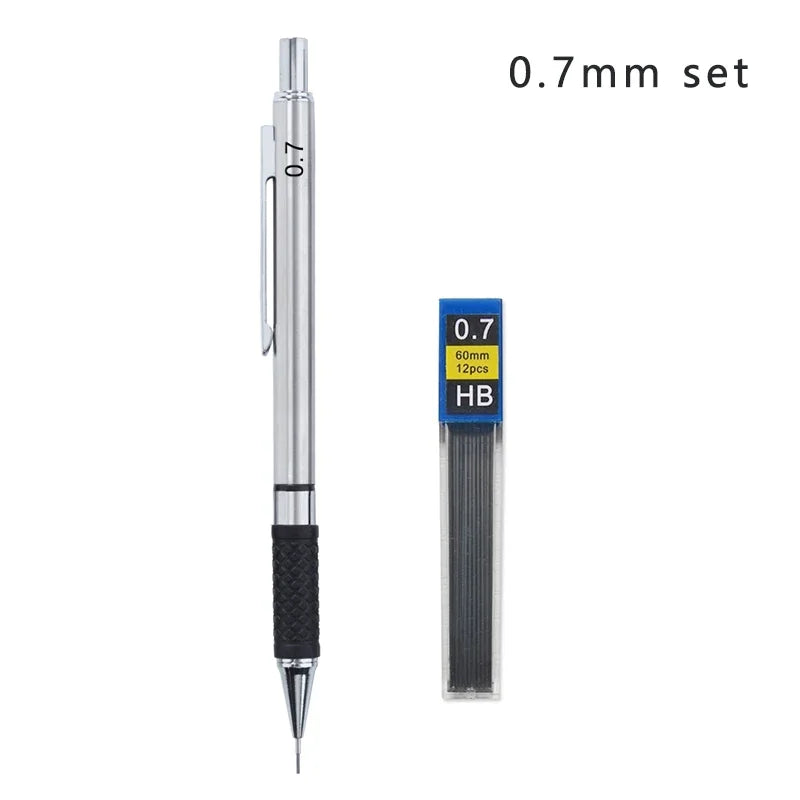 Metal Mechanical Pencil set with pencil grip 
Leads Art Drawing Student
 Office Supplies 0.5/0.7/0.9/2.0mm Automatic Pencil