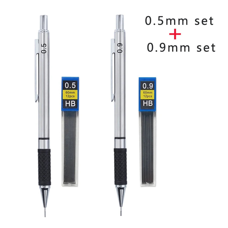 Metal Mechanical Pencil set with pencil grip 
Leads Art Drawing Student
 Office Supplies 0.5/0.7/0.9/2.0mm Automatic Pencil