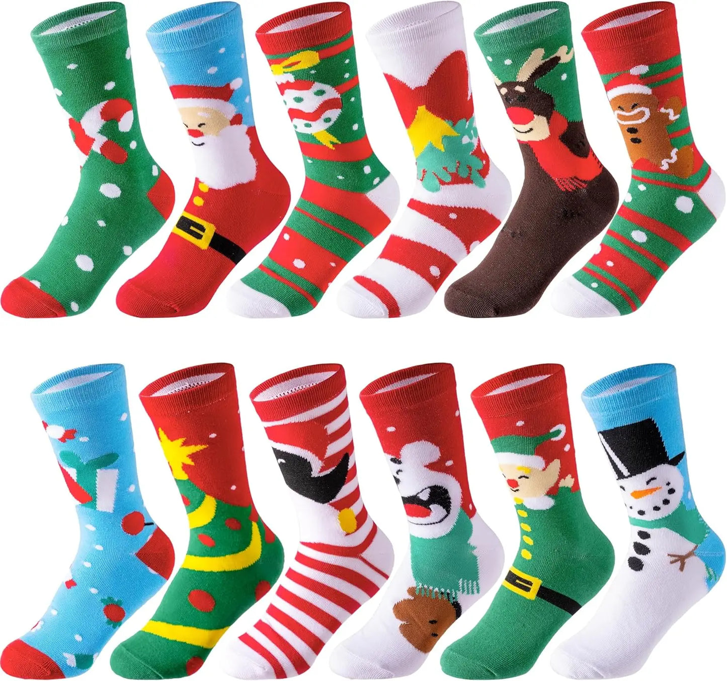 JOYFY 12 Pairs Christmas Socks Christmas Crew Socks for Women Holiday or Birthday Gift