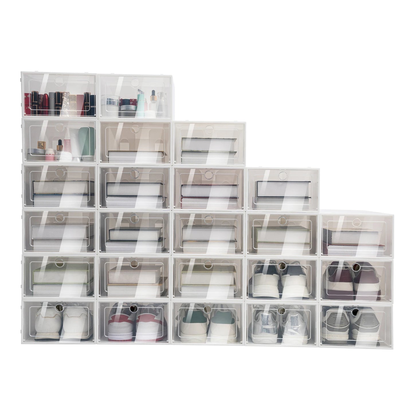 24 Pack Stackable Shoebox Thicken & Sturdy Clear
 Multifunctional Shoe Box for Universal Shoe Storage and Sneaker Boot Container
