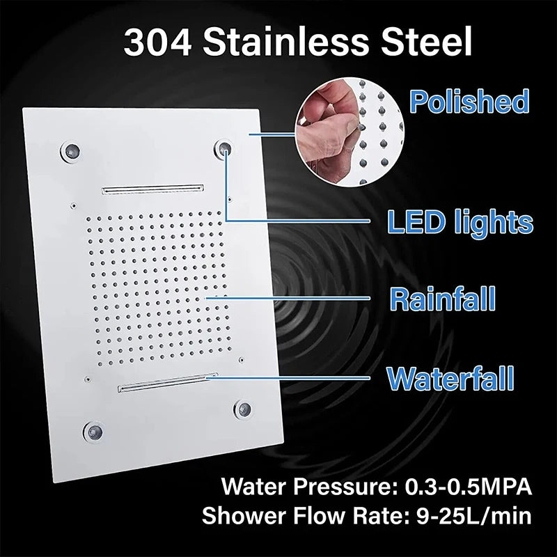 Brushed Ceiling Shower Head with LED Lights