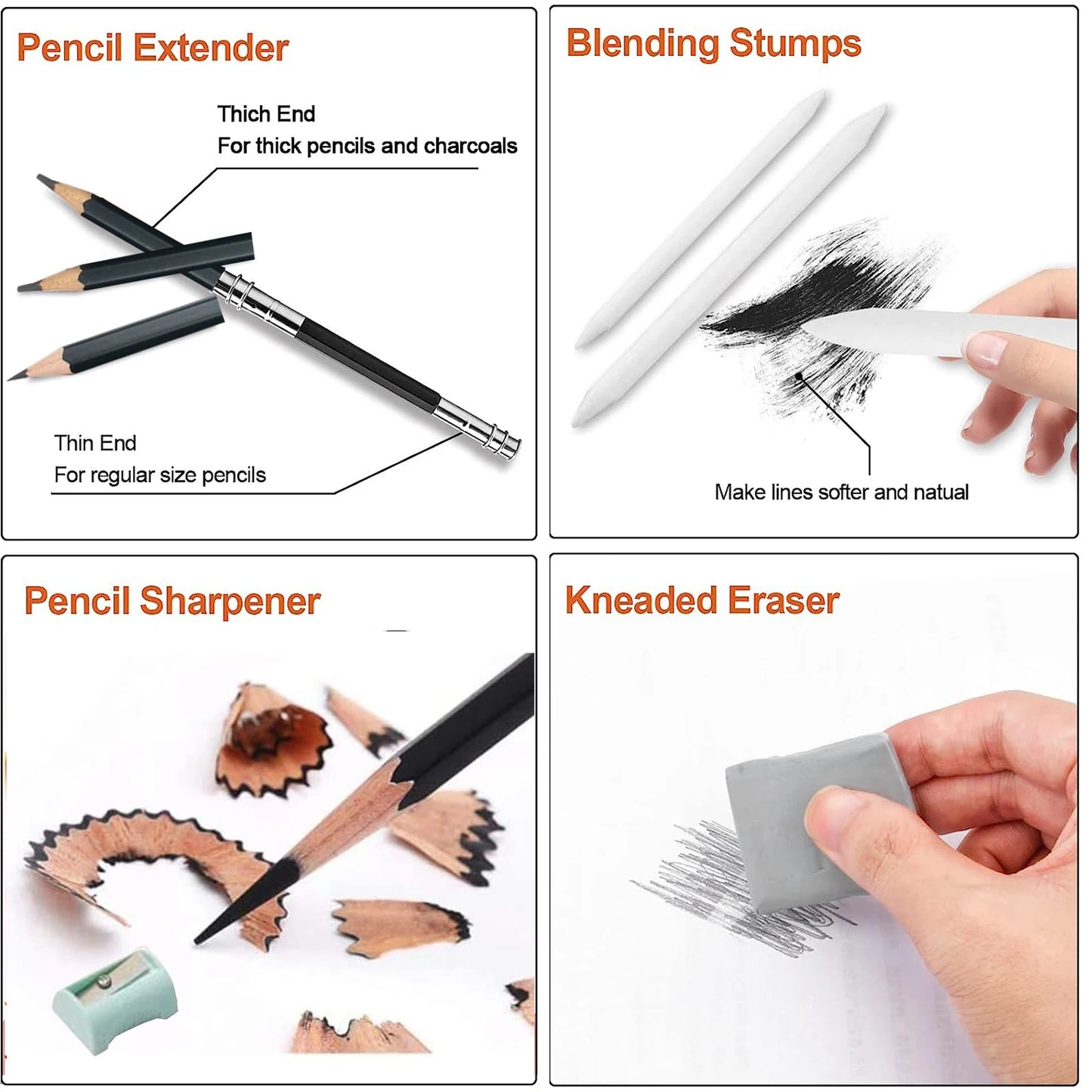 Drawing Pencils, 26/30/38pcs Sketching Pencils with Graphite ,Charcoal Pencils and Blending Stumps ,Gift for Beginners