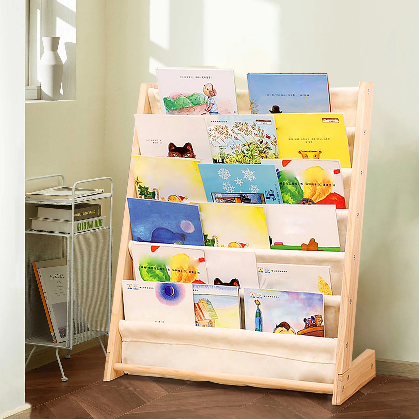 Natural Beige 6-Layer Book Rack 29.5x11.8x31.1 Inch Kids Bookshelf Books Toys Storage Organization