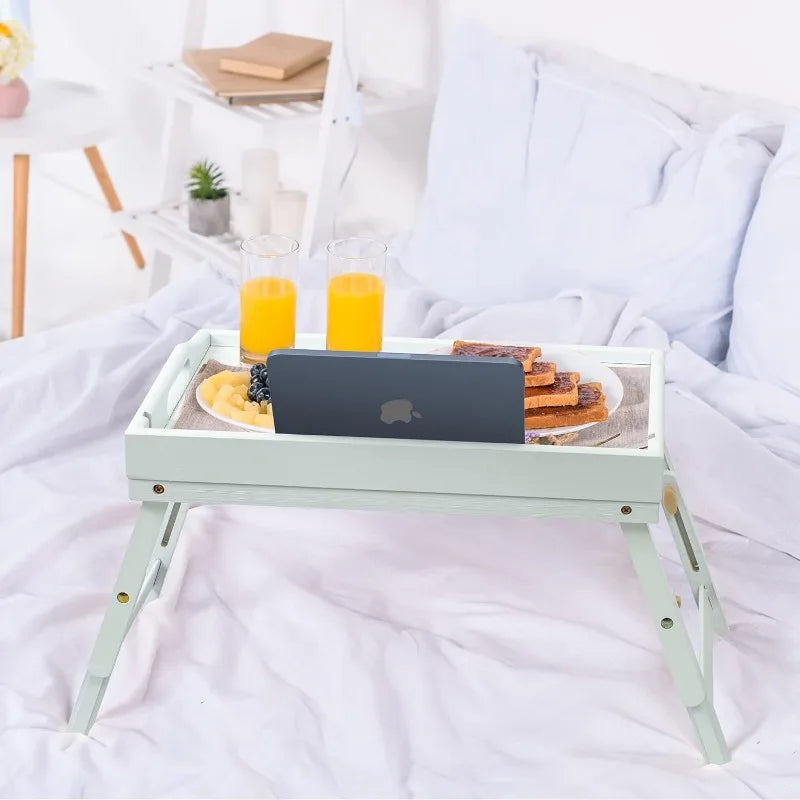 Bamboo Breakfast Food Table with Phone Tablet Holder