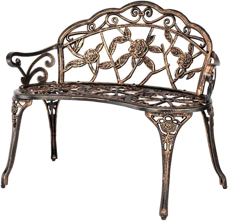 38.5" Patio Park Garden Outdoor Metal Rose Bench,