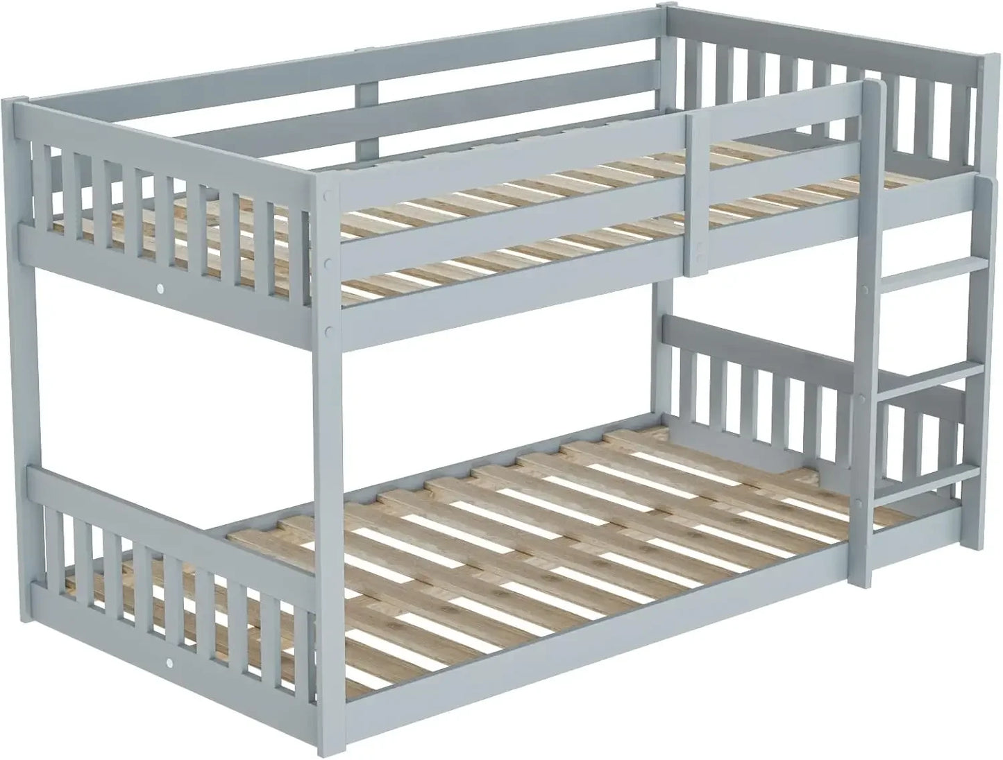 Twin Over Twin Bunk Bed for Kids Children Teens, Solid Wood Bunk Bed Frame with Ladder and Guard Rail Space Saving Beds Frames