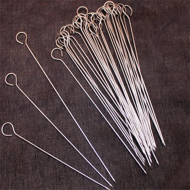 10pcs Stainless Steel BBQ Needle meat goose Round Roast Skewers Stick Barbeque Skewers Kitchen Utensils Outdoor Picnic barbeque