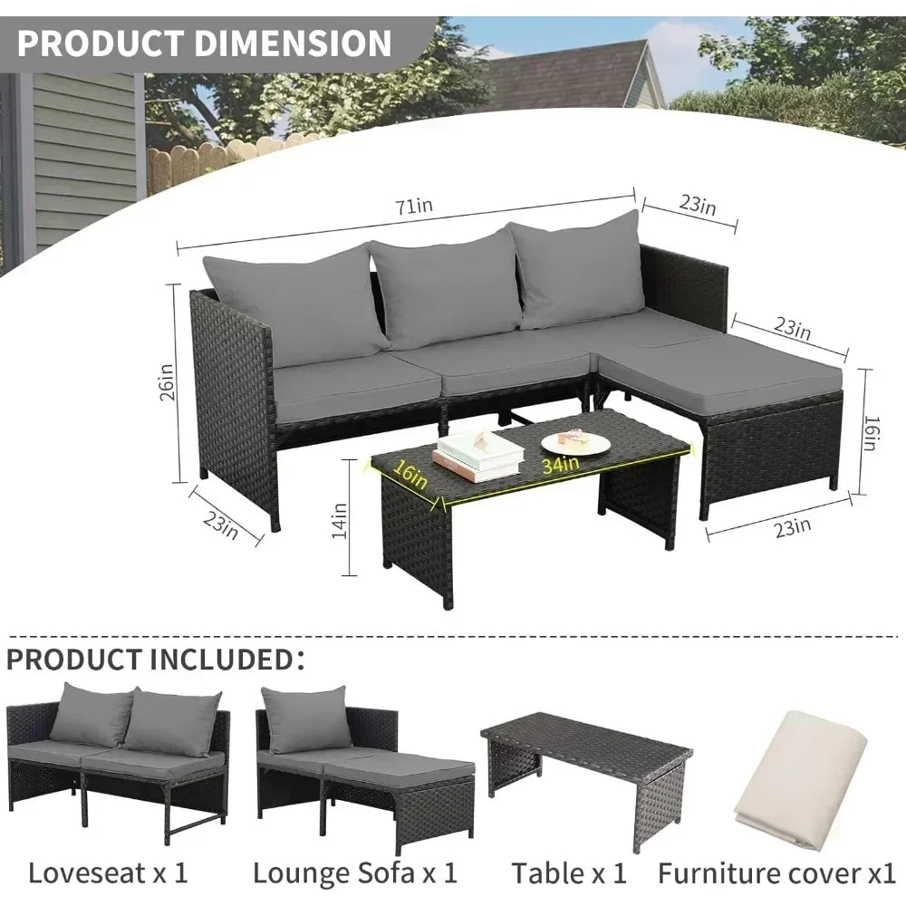 Outdoor 3-Piece PE Rattan Furniture Set Patio,