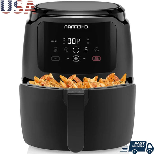 Digital Air Fryer 5 Qt One Touch Control Nonstick Presets French Fries Chicken Fish Meat LED Shake Reminder Automatic Shut-Off