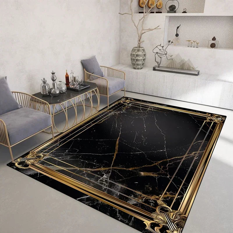 Light Luxury Black Gold Rugs for Living Room