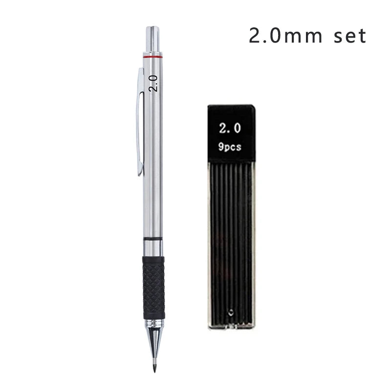 Metal Mechanical Pencil set with pencil grip 
Leads Art Drawing Student
 Office Supplies 0.5/0.7/0.9/2.0mm Automatic Pencil