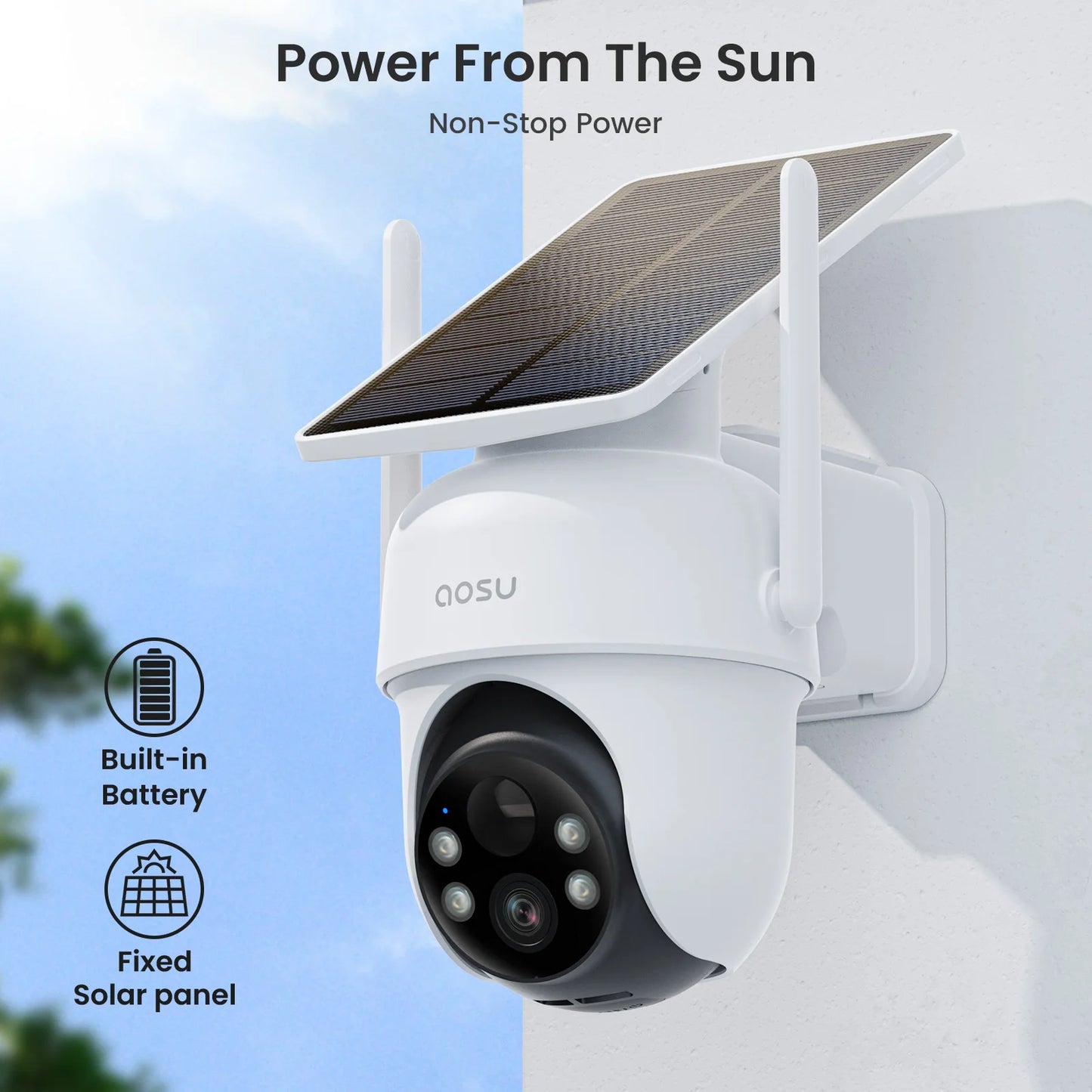 AOSU 3MP 100% Wire-Free Solar WiFi Camera