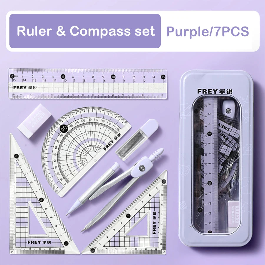 7 Pcs/Set Mathematical Rulers Set 
Multi-function Professional Compass Ruler
 Drawing Tools School Supplies Students Stationery