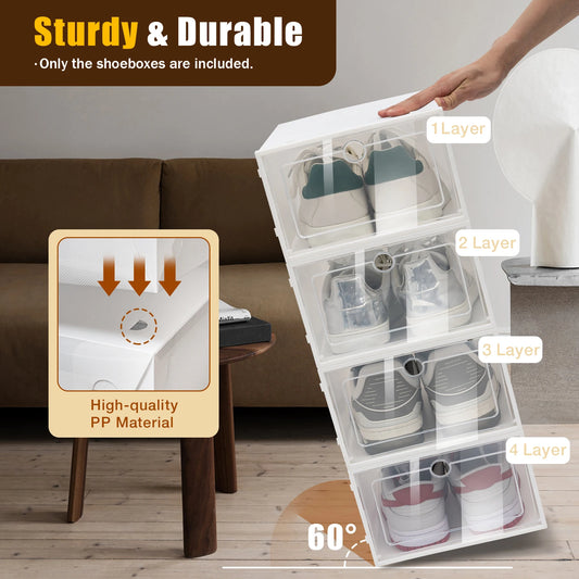 24 Pack Stackable Shoebox Thicken & Sturdy Clear
 Multifunctional Shoe Box for Universal Shoe Storage and Sneaker Boot Container