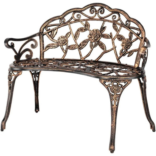 38.5" Patio Park Garden Outdoor Metal Rose Bench,Cast Iron Cast Aluminium Frame Antique Finish Chair