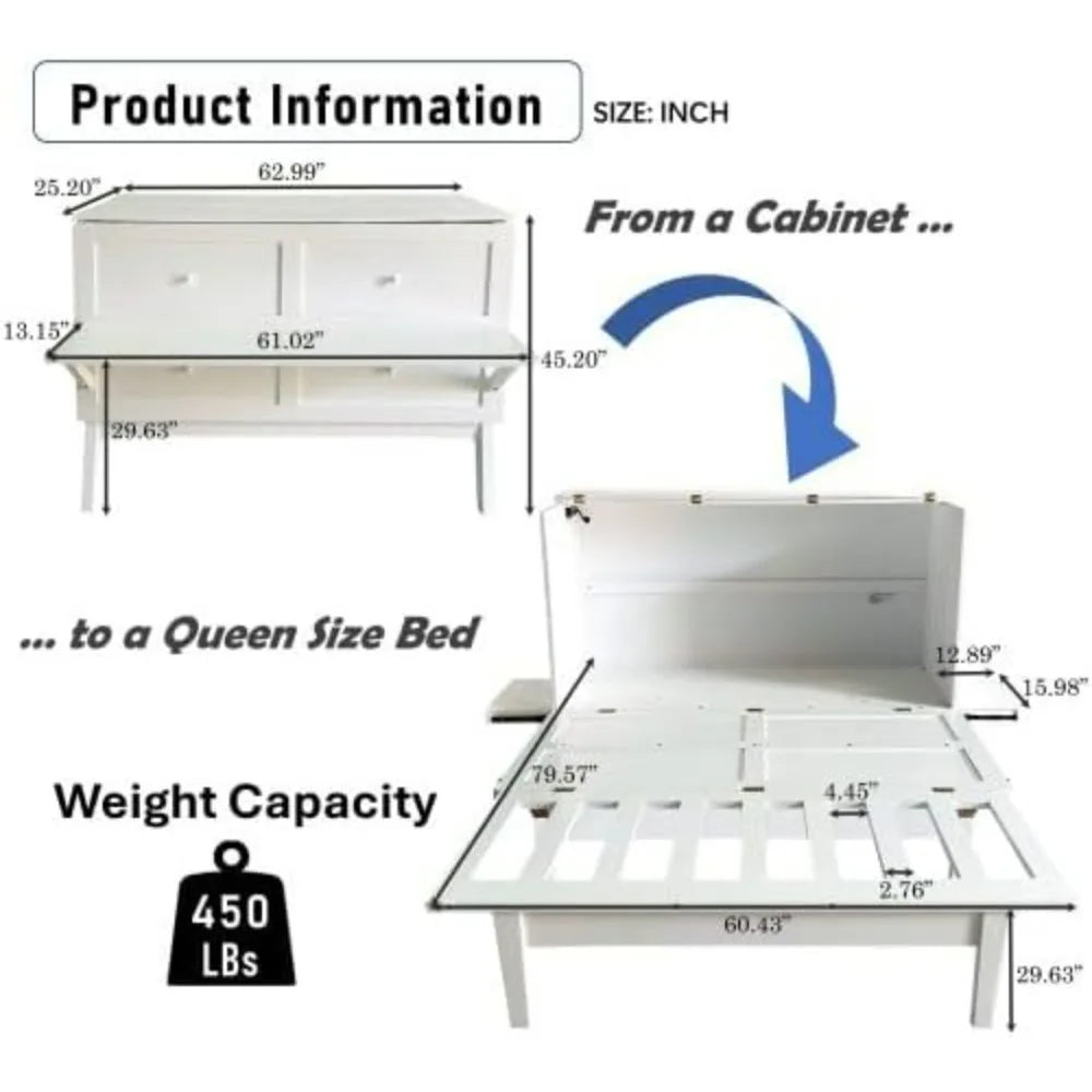 Murphy Bed Queen with Desk USB Port,& Murphy Bedframe for Bedroom