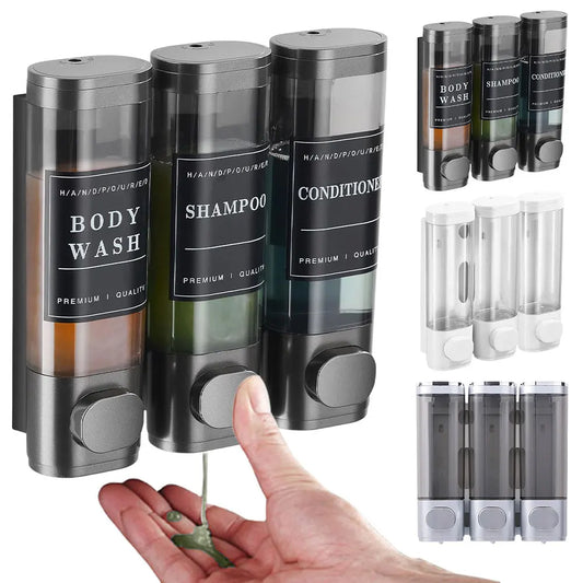 Shampoo and Conditioner Dispenser 3 Chamber Shower Soap Dispenser Wall-Mounted
Shower Dispenser for Bathroom Kitchen Hotel