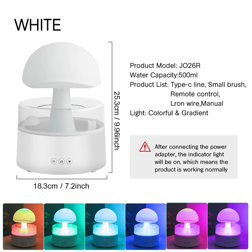 Mushroom Cloud Rain Humidifier Relaxing Raindrop Aromatherapy Machine Ultrasonic Atomization Humidification Colorful Night Light