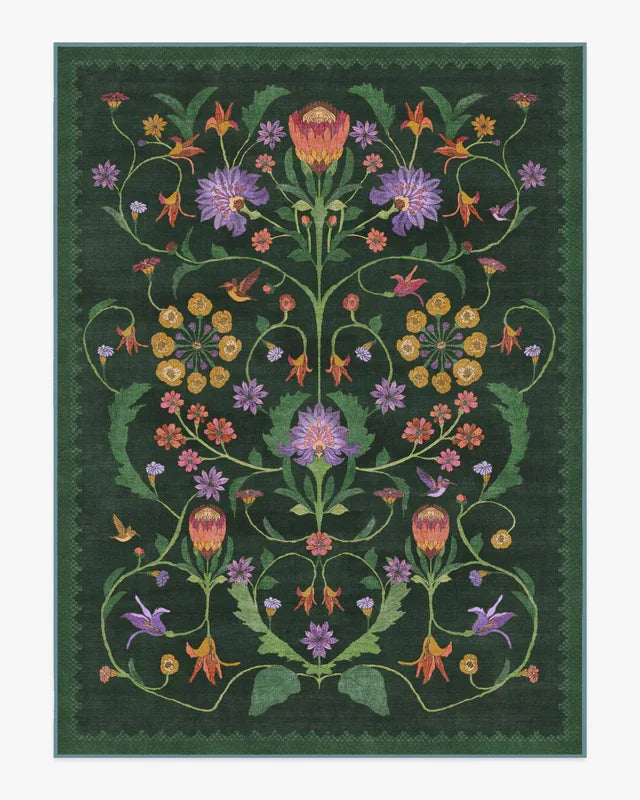 Iris Apfel Protea Forest Green Rug for Living Room