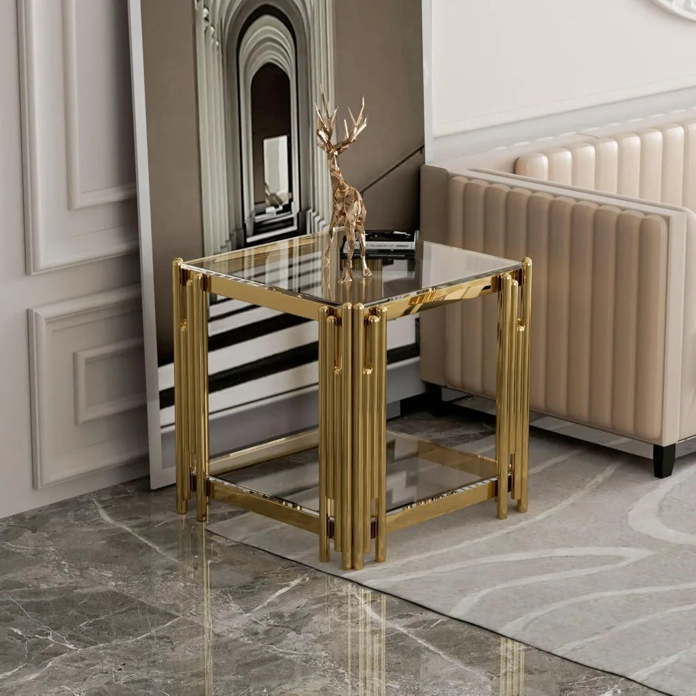 Gold Glass Living Room End Table