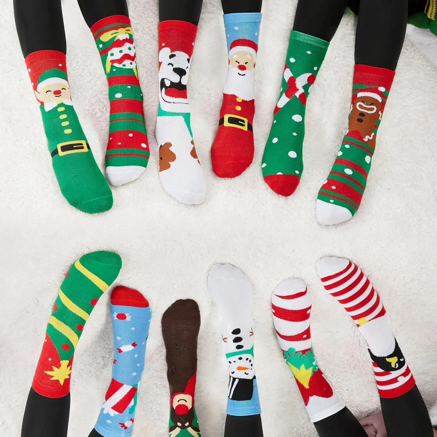 JOYFY 12 Pairs Christmas Socks Christmas Crew Socks for Women Holiday or Birthday Gift