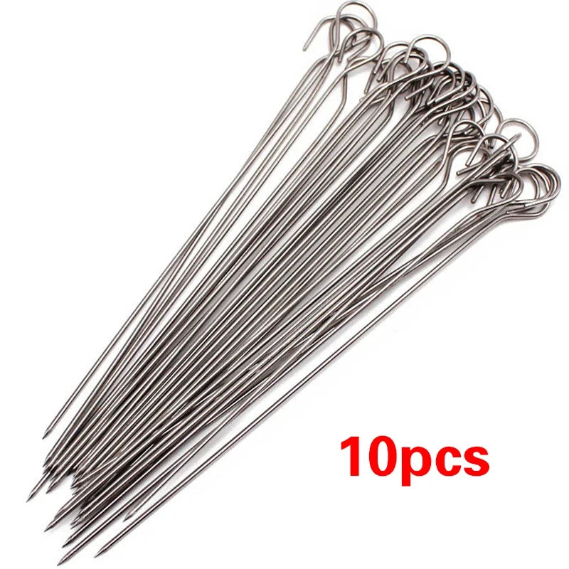 10pcs Stainless Steel BBQ Needle meat goose Round Roast Skewers Stick Barbeque Skewers Kitchen Utensils Outdoor Picnic barbeque