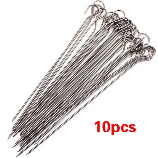 10pcs Stainless Steel BBQ Needle meat goose Round Roast Skewers Stick Barbeque Skewers Kitchen Utensils Outdoor Picnic barbeque