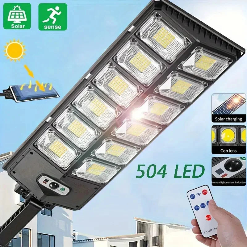 504 LED ultra-Bright Solar Street light 
Wide Angle Motion Sensor,
 Remote-control,Energy-Efficient, Waterproof