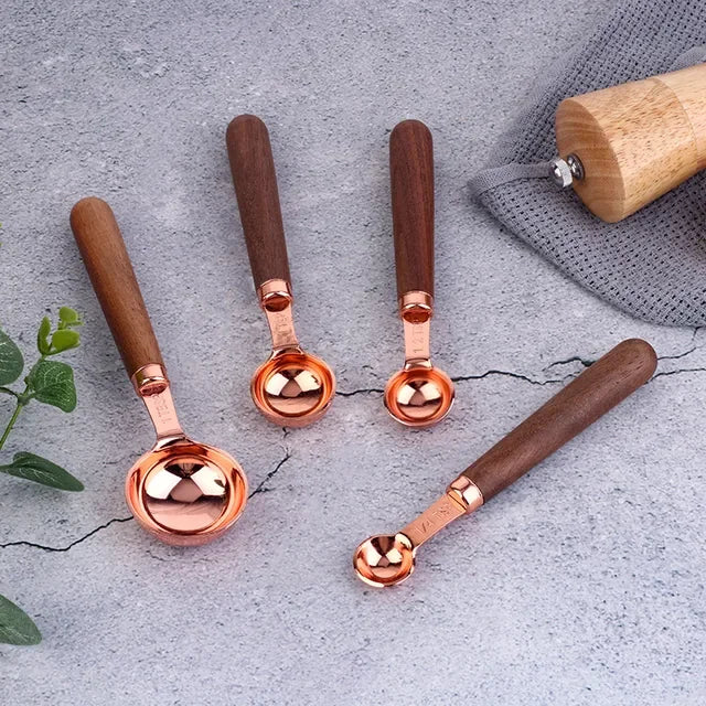 8pcs Wooden Gold Measuring Cups And Spoons,