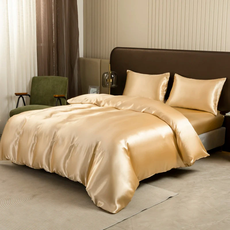 Black Luxury Ice Silk Bedding Set Satin