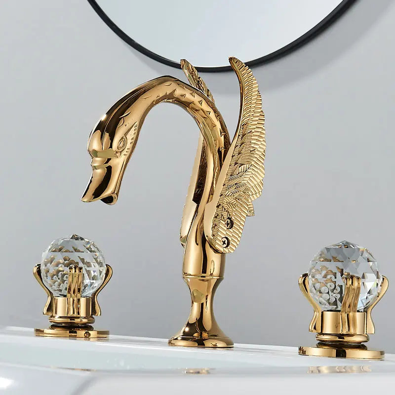 Luxury Gold Swan Bathroom Crystal Handle Swan Basin Faucet