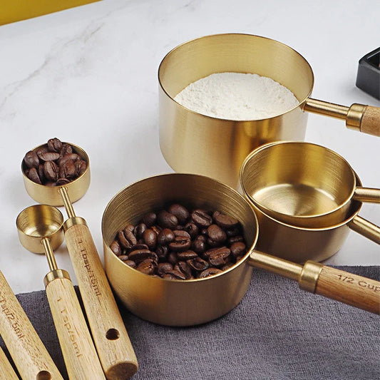 8pcs Wooden Gold Measuring Cups And Spoons,