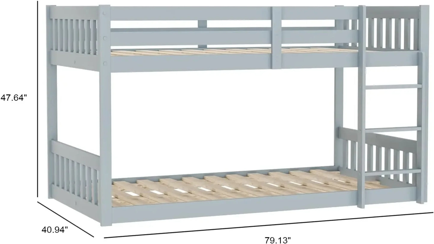 Twin Over Twin Bunk Bed for Kids Children Teens, Solid Wood Bunk Bed Frame with Ladder and Guard Rail Space Saving Beds Frames