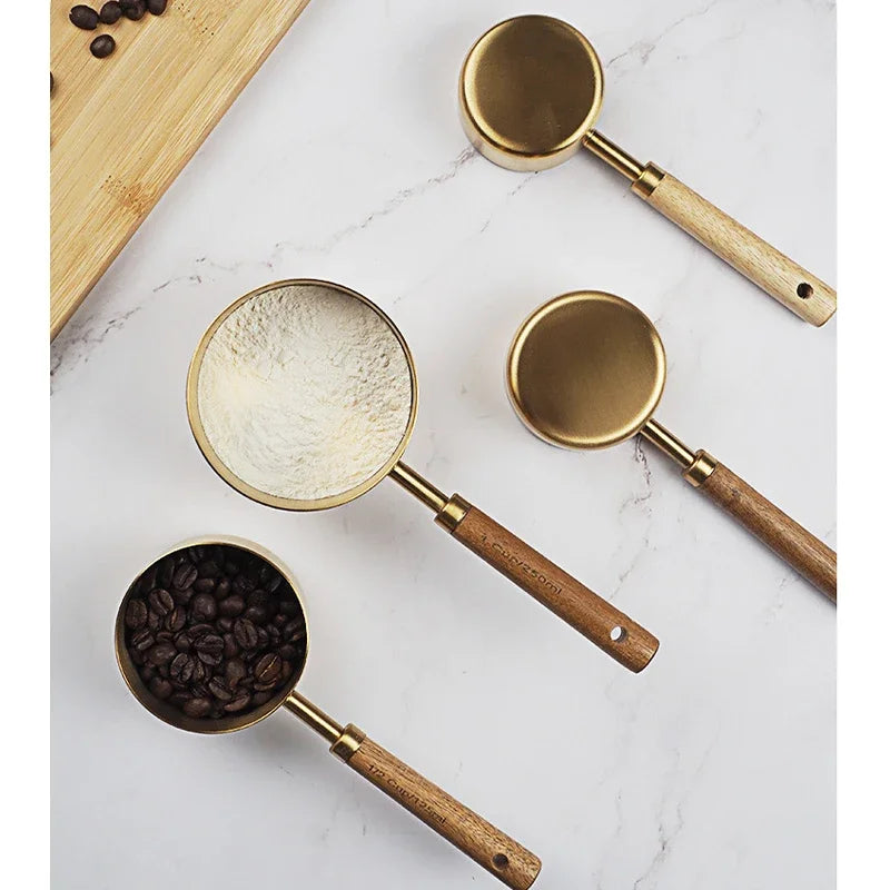 8pcs Wooden Gold Measuring Cups And Spoons,