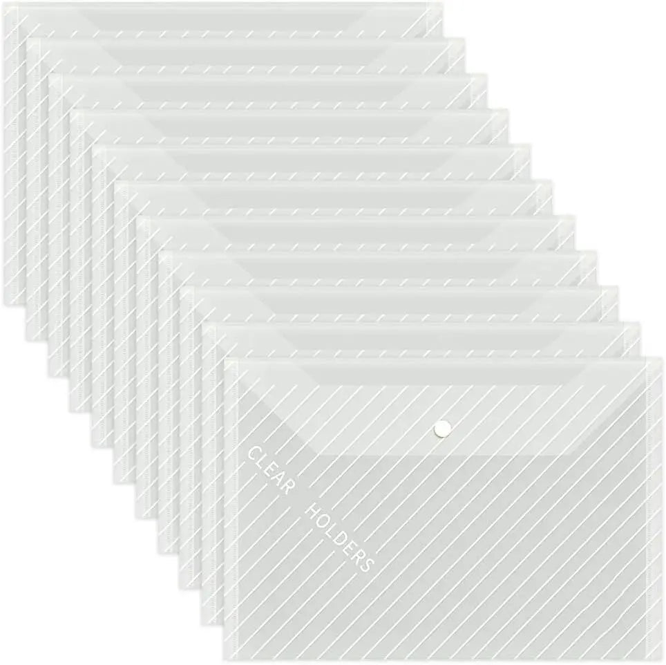 10 PCS Plastic Folders for Document,
 A4 Size Plastic Envelopes with Snap Closure, 
Clear File Folders Bags for School Office