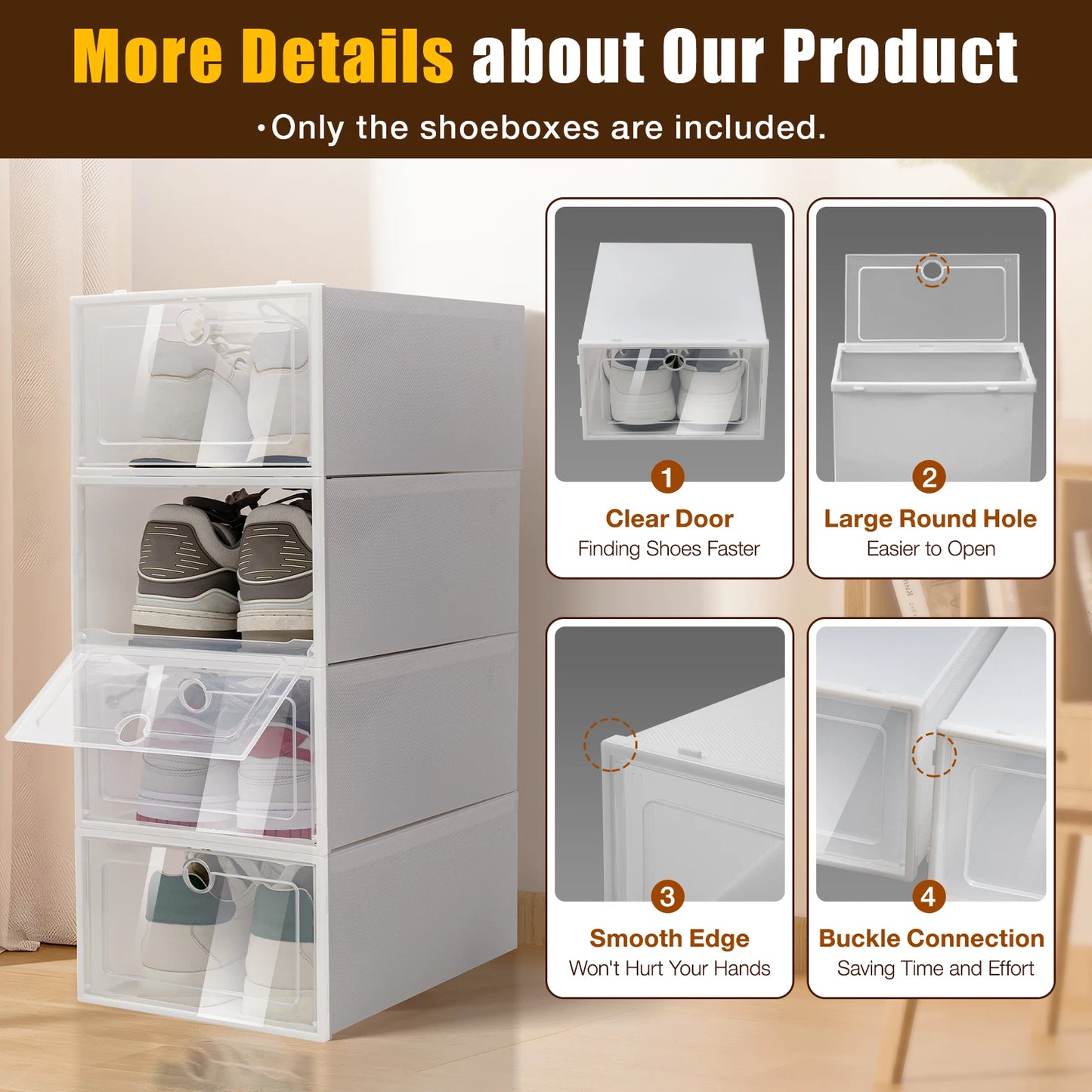 24 Pack Stackable Shoebox Thicken & Sturdy Clear
 Multifunctional Shoe Box for Universal Shoe Storage and Sneaker Boot Container