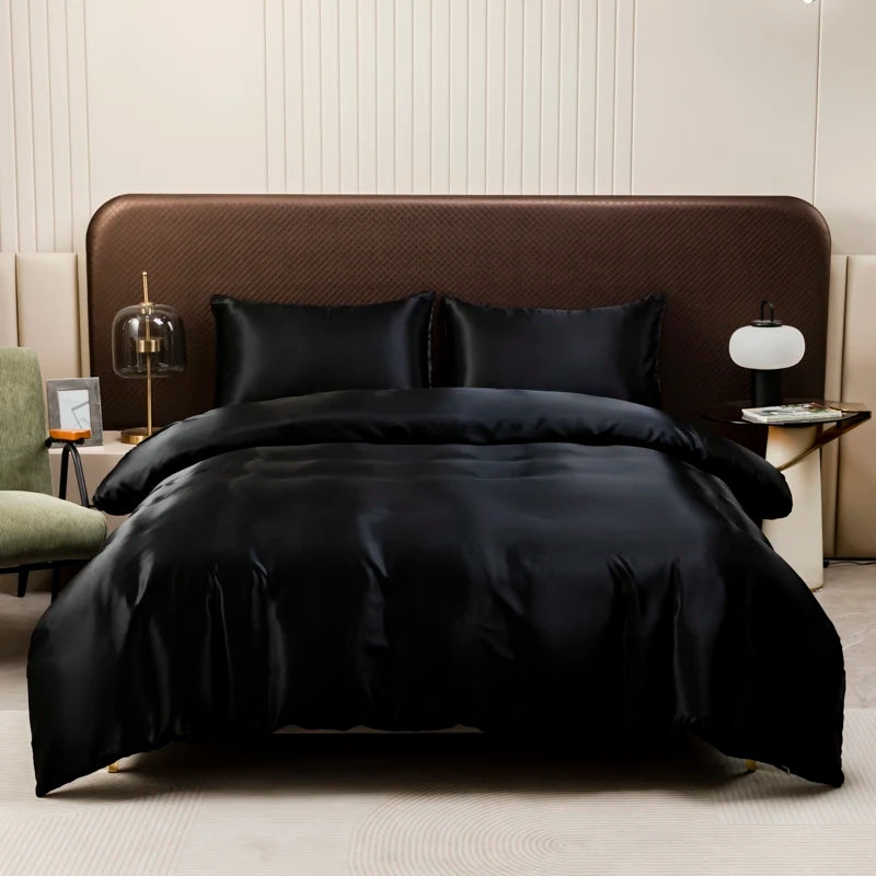 Black Luxury Ice Silk Bedding Set Satin