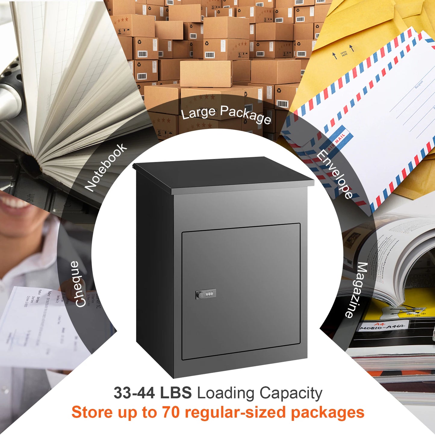 SucceBuy Wall Mounted Anti-theft Mailbox Waterproof Package Delivery Boxes for Outside Large Storage locking Mailbox for Home