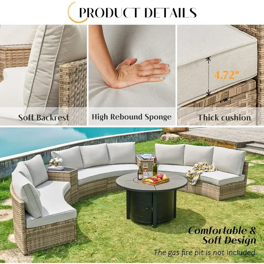 11 Piece Half-Moon Sectional Round Patio Furniture Set