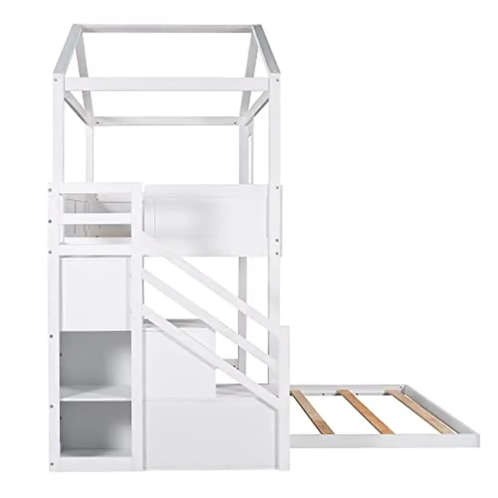 Kids Mini Loft Bed with Storage Stairs & Play Area House Bunk Beds