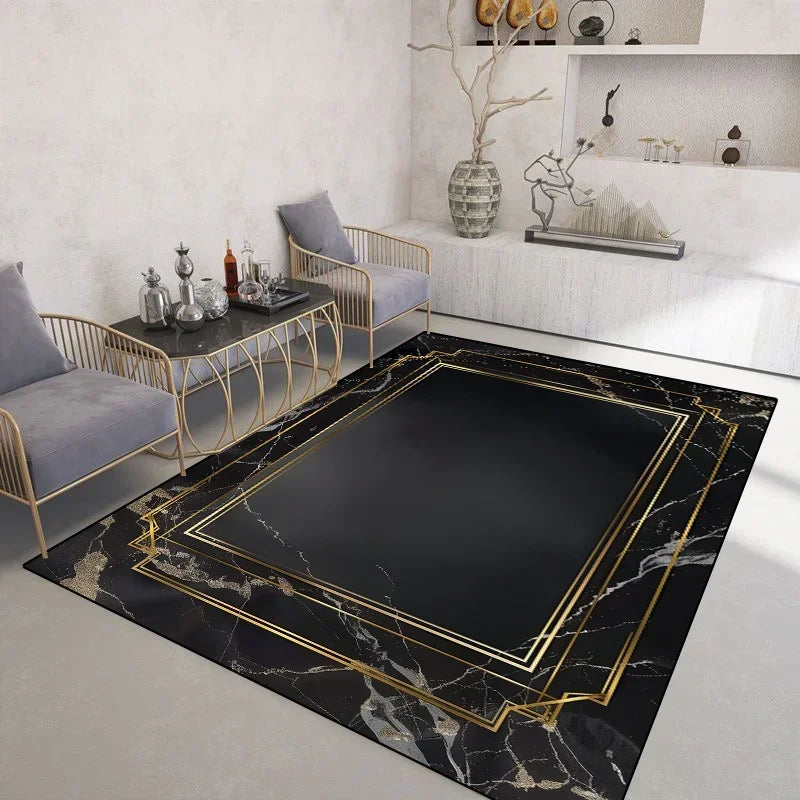 Light Luxury Black Gold Rugs for Living Room