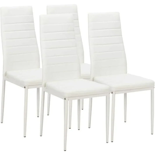 White Restaurant Chair Set, PU Leather, Sturdy Legs, Waterproof Seat, High Back Soft Cushion, 4 Pcs