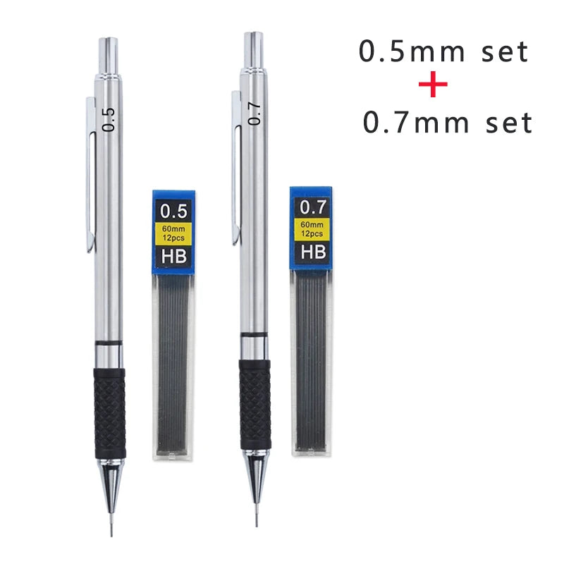 Metal Mechanical Pencil set with pencil grip 
Leads Art Drawing Student
 Office Supplies 0.5/0.7/0.9/2.0mm Automatic Pencil