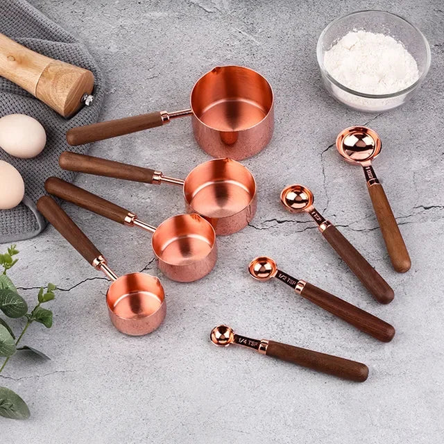 8pcs Wooden Gold Measuring Cups And Spoons,