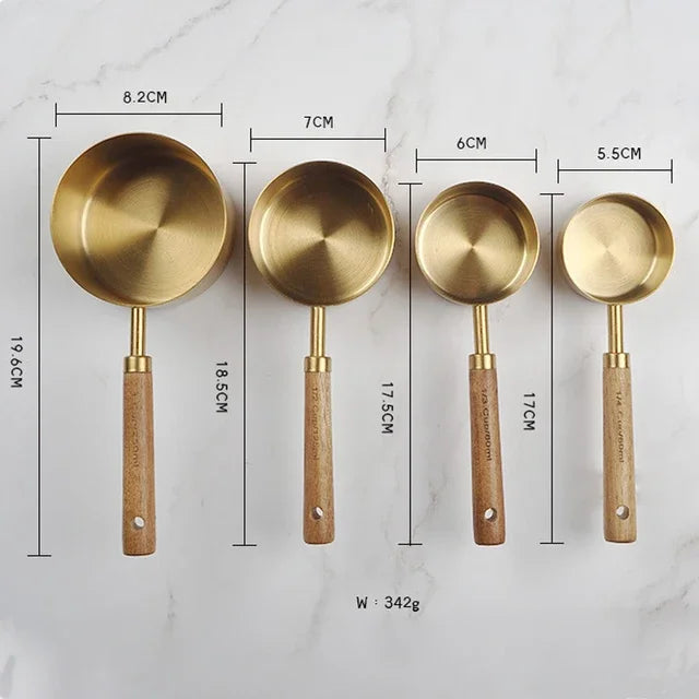 8pcs Wooden Gold Measuring Cups And Spoons,