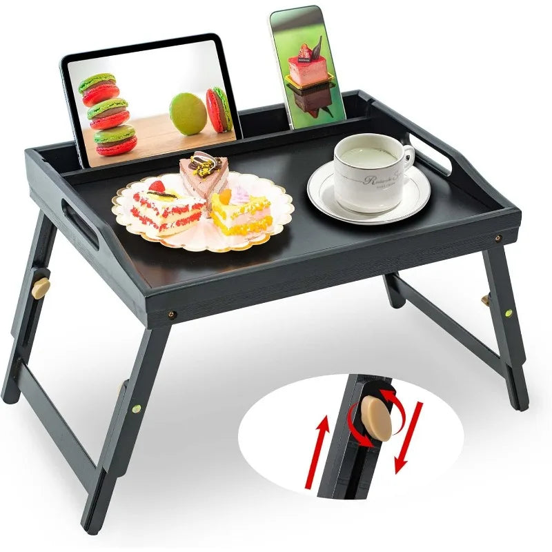 Bamboo Breakfast Food Table with Phone Tablet Holder