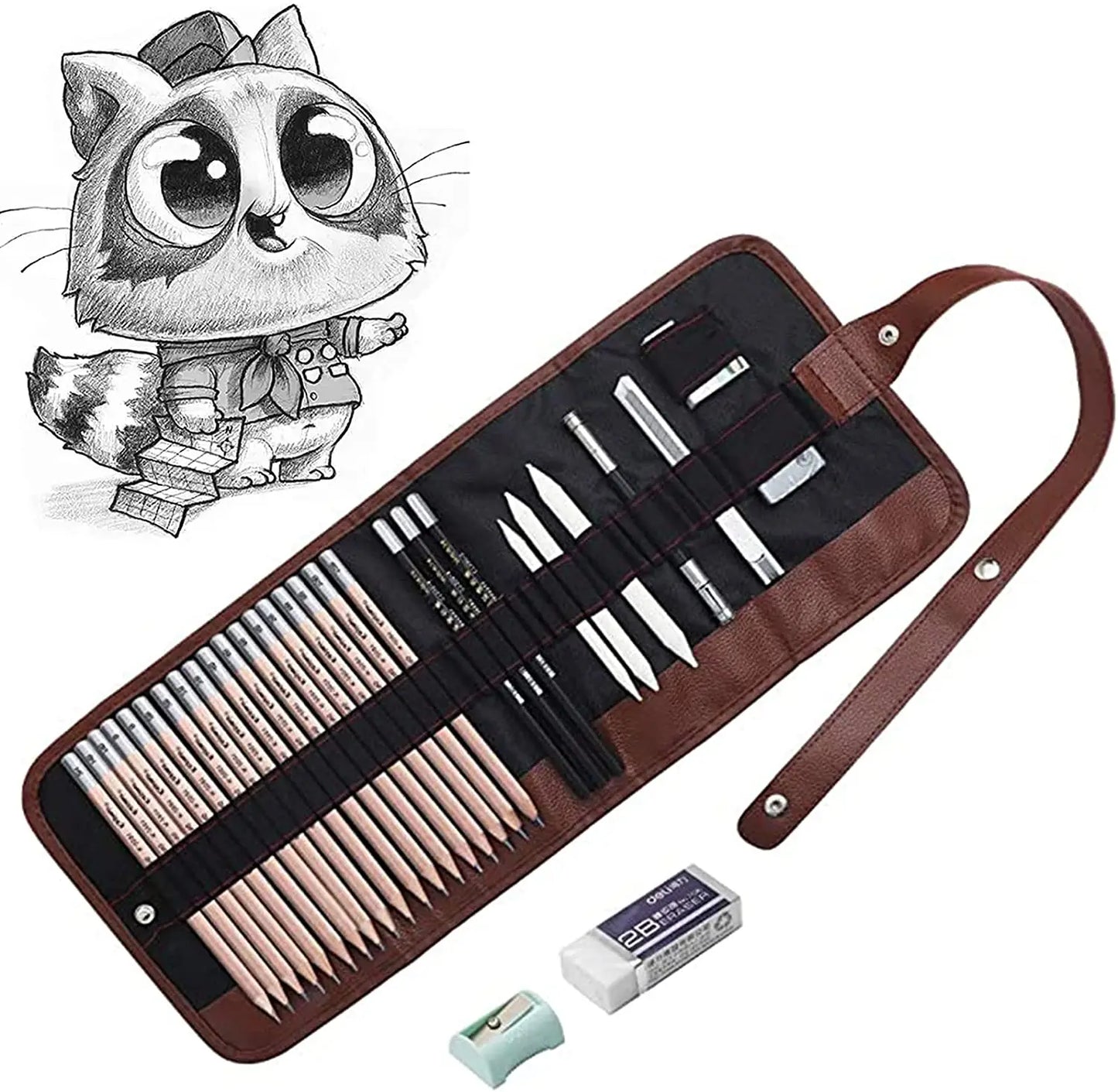 Drawing Pencils, 26/30/38pcs Sketching Pencils with Graphite ,Charcoal Pencils and Blending Stumps ,Gift for Beginners
