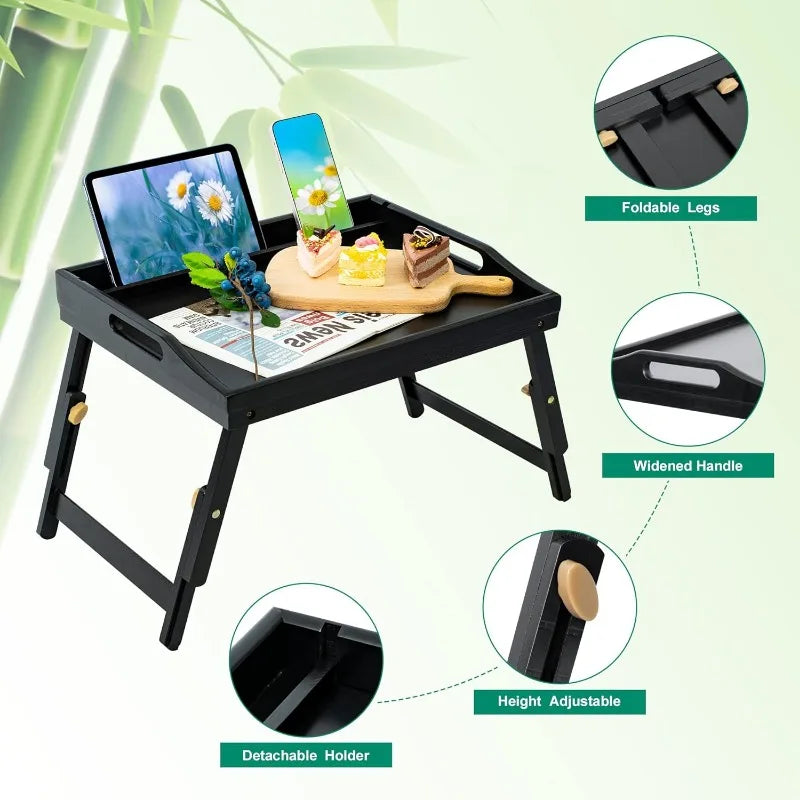 Bamboo Breakfast Food Table with Phone Tablet Holder