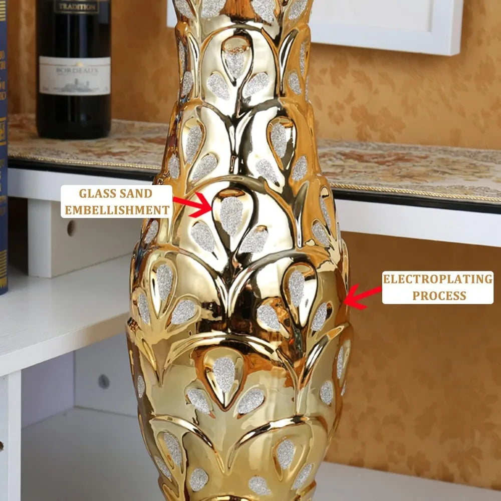 24 inch high gold ceramic floor vase,