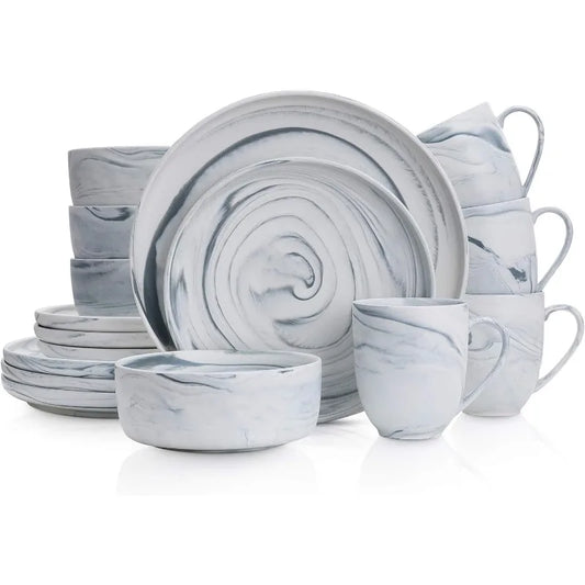 Brighton 16-Piece Dinnerware Set Porcelain in  Gray or Pink